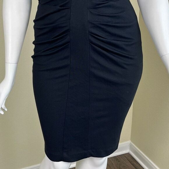 Iris Setlakwe Women's Size 10 Black Ruched Cap Sleeves Bodycon Sheath Dress - Picture 5 of 16